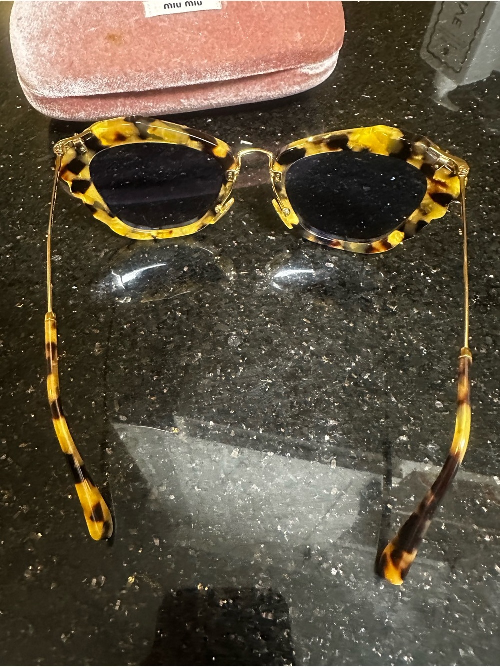 Miu Miu Gold Tortoiseshell Frame Sunglasses with Purple Lenses - Picture 4 of 6